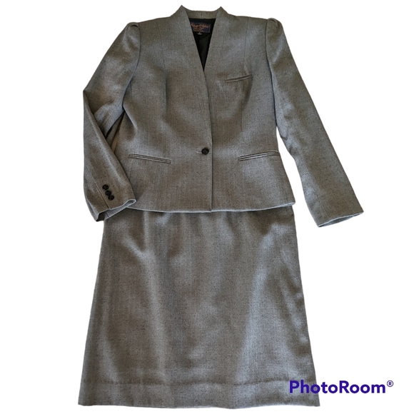 Whip-o-Will Skirt Suit Women's Sz 12 Gray Herringbone 2 Piece Vintage Work Wear - Picture 3 of 16